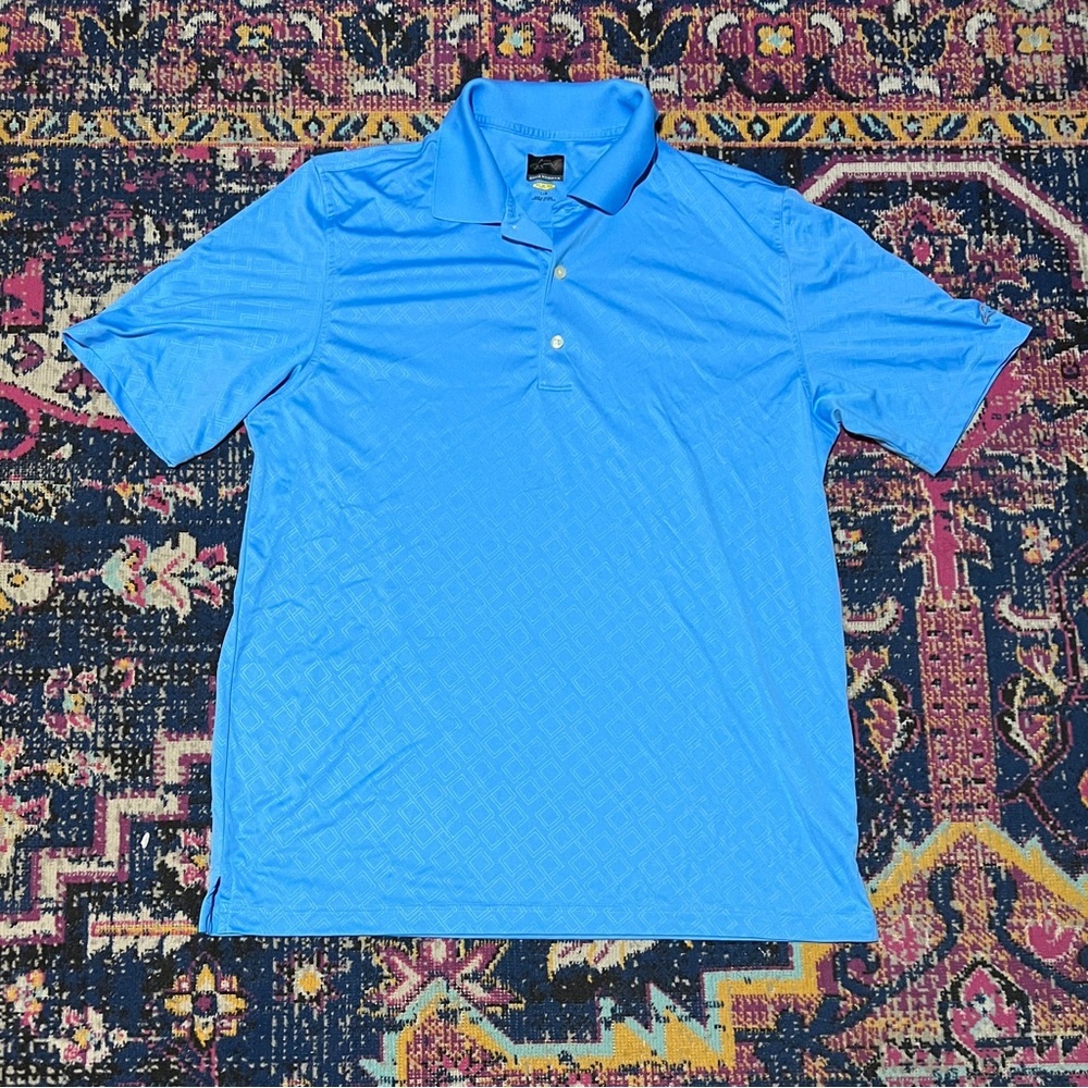 Greg‎ Norman Shark Play Dry Blue Performance Knit S/S Golf Polo Shirt Mens L